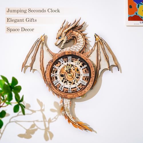 3D Wooden Puzzles for Adults – Dragon Clock 3D Puzzles Art and Craft Kits, Unique Shape Wood Clock for Adults, Handmade Model Building Kit DIY Hobbies, Gifts for Family, Wall Art Home Decor - Image 6