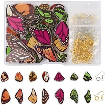 FASHEWELRY 56Pcs Acrylic Butterfly Wings Charms Fairy Wings Earring Charms Dragonfly Wings Pendants with 120Pcs Earring Hooks & Jump Rings for Crafts Jewelry Making - Image 6