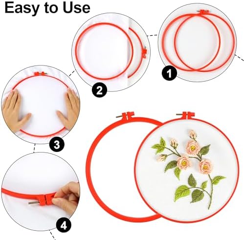 Phinus 6 Pcs Embroidery Hoop 6 Size, Round Plastic Cross Stitch Hoop with 16 Needles (3.6In to 10.7 in), Small Embroidery Hoop, Cross Stitch Hoops, Frames, Embroidery, Craft Sewing(Multicolor) - Image 5