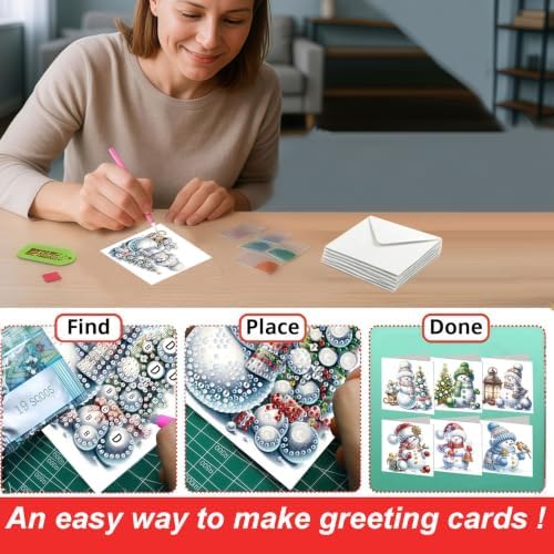 DDGYP Diamond Art Kits for Adults, 6Pcs Snowman Christmas Diamond Art Cards with Envelopes - Image 5