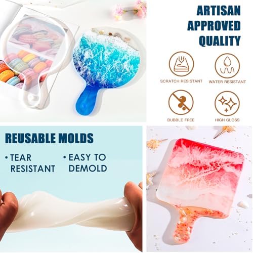 Teexpert Epoxy Resin Kit for Beginners, Resin Kit with Coaster Molds, Silicone Molds Kit, Pigments, Crystal Clear Art Resin, Casting & Coating for DIY Coasters 16 FL.OZ - Image 6