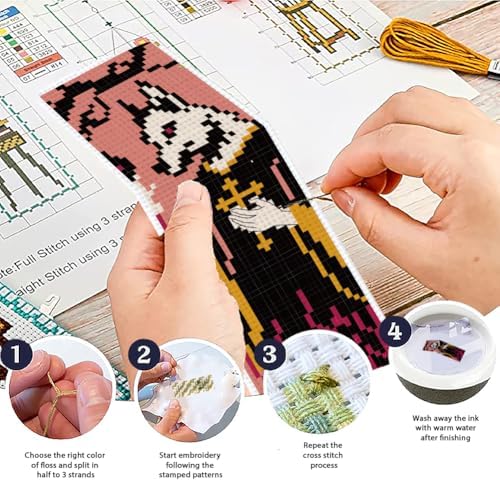 ACRNIGHEET 6PCS Cross Stitch Bookmark Kit for Beginner Stamped Cross Stitch Kits for Adults Gothic Animals DIY Embroidery Bookmark Kits Needlepoint Kit with Instructions Hand Craft Gift 8.5''x3'' 11CT - Image 4