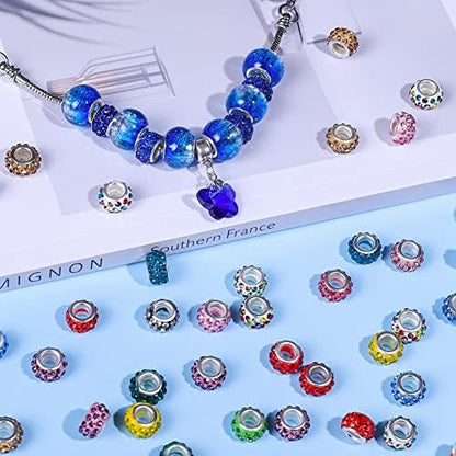 Aipridy Large Hole European Beads, Craft Supplies Kit，Assorted Mixed Color Lampwork Spacer Beads for DIY Bracelet Jewelry Making (120, Mixed) - Image 2