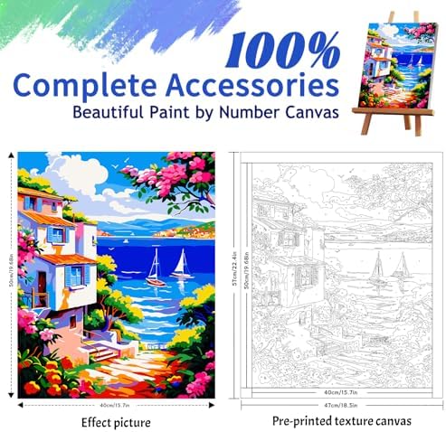 ZTOTZ Pink Landscape Paint by Numbers kit for Adults,Easy Paint by Numbers kit Seaside,Summer Holiday Number Painting for adults16X20 inch - Image 4