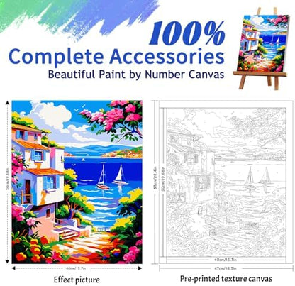 ZTOTZ Pink Landscape Paint by Numbers kit for Adults,Easy Paint by Numbers kit Seaside,Summer Holiday Number Painting for adults16X20 inch - Image 4