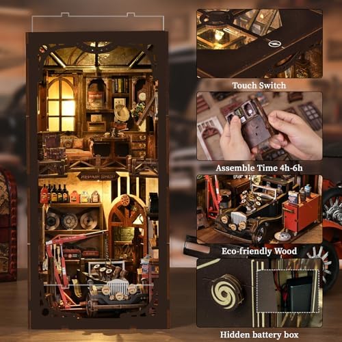 Book Nook Kits, Adult DIY Miniature Bookshelf Insert,with LED Lights, Creative Craft Book Nook Kits for Adults (Auto Repair Shop) - Image 3
