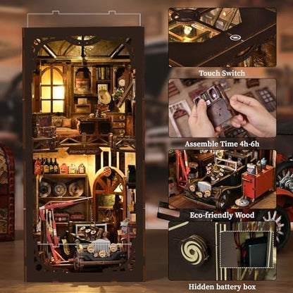 Book Nook Kits, Adult DIY Miniature Bookshelf Insert,with LED Lights, Creative Craft Book Nook Kits for Adults (Auto Repair Shop) - Image 3