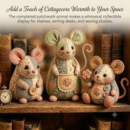 Lemeiwoo Patchwork Mouse DIY Kit, Handmade Sewing Craft Kit for Adults, Vintage Cottagecore Animal Quilting Project, Complete Fabric Mouse Making Set for Beginners, Hobbyists & Craft Lovers Gift (C) - Image 5