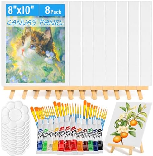 shynek 66 Pack Canvases with Easel Set, 8 x 10 Inch Canvas Boards with Wooden Easels, Acrylic Paint, Paint Brushes Canvas Panel Painting Kit for Beginners Art Crafts Sip and Paint Party by shynek