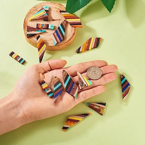 FASHEWELRY 16Pcs Geometric Resin Wood Earring Charms Colorful Wooden Earring Blanks Vintage Boho Rectangle Triangle Charms Earrings Findings for Jewelry Making - Image 5