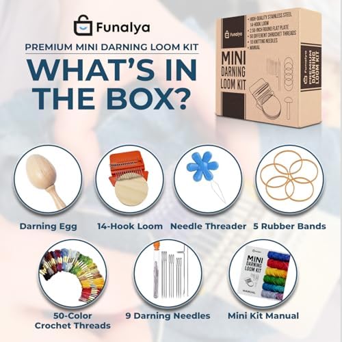 Funalya Complete Darning Loom Kit, Egg,14 Hook Darning Loom, 50 Threads, Guide - Image 3