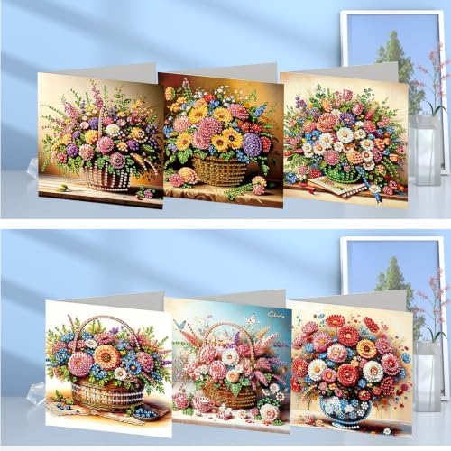 6PCS Bouquet Diamond Art Painting Greeting Cards Kit with Envelopes - 5D DIY Diamond Art Card Kits for Adults - Handcrafted Postcards for Birthday & Holiday - Image 2