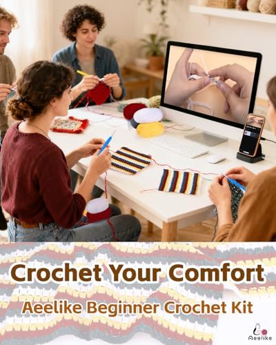 Aeelike Crochet Blanket Kit for Beginners, Colorful Mosaic Stripe,42PCS - Image 6