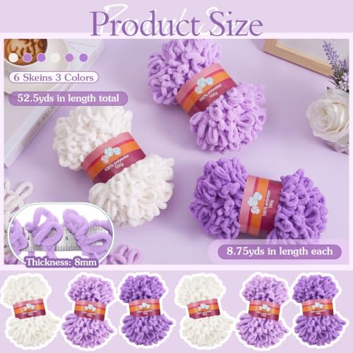 Threlaco 6 Skeins Loop Yarn for Finger Knitting, White, Purple - Image 2
