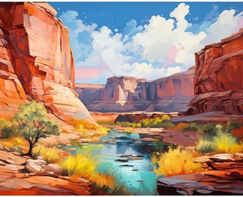Natuyalo Paint by Numbers for Adults Beginner, Grand Canyon Acrylic Easy Paint by Numbers Kits Natural Landscape Craft Kits for Adults Suitable for Home Wall Decoration Flameless 16x20 Inch by Natuyalo
