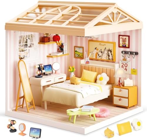 Cozy Bedroom DIY Miniature House Kit for Adults, 3D Dollhouse with LED Light & Dustproof Door, Stackable Connectable Display Case, Creative Gift for Home Decor Lovers Teens Women by BeepZipp
