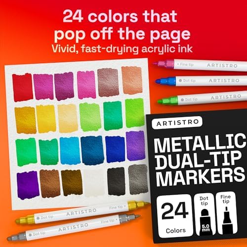 ARTISTRO Metallic Dual-Tip Acrylic Paint Marker Pens - Set of 24 - Image 2