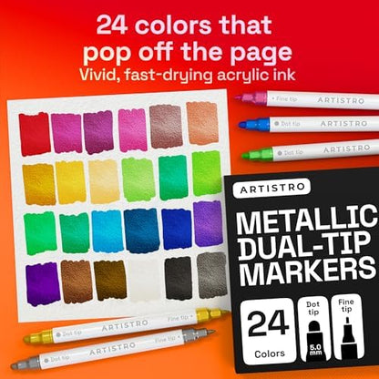 ARTISTRO Metallic Dual-Tip Acrylic Paint Marker Pens - Set of 24 - Image 2