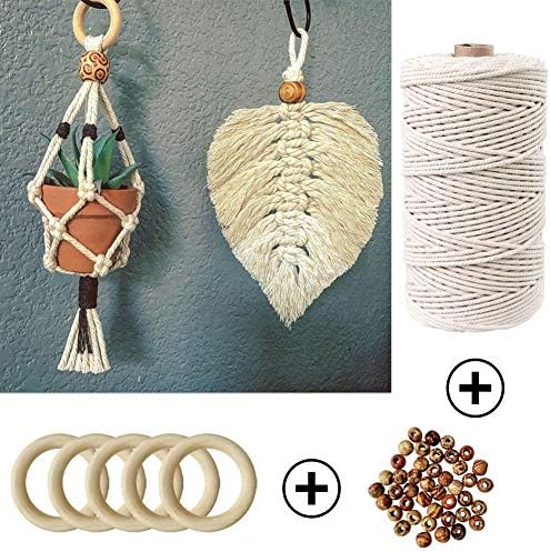 169pcs Macrame Kits for Beginners 3mm x 220yards Natural Cotton Macrame Cord Wall Hanging Kit, Best Macrame Supplies for Macrame Plant Hanger with Wooden Beads,Wooden Rings,Wooden Sticks,S Hooks - Image 4