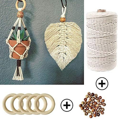 169pcs Macrame Kits for Beginners 3mm x 220yards Natural Cotton Macrame Cord Wall Hanging Kit, Best Macrame Supplies for Macrame Plant Hanger with Wooden Beads,Wooden Rings,Wooden Sticks,S Hooks - Image 4