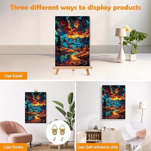 MOGTAA Starry Night Paint by Numbers Kit for Adults with Frame, Mountains Paint by Number Canvas, Landscape Paint by Numbers with Easel, DIY Oil Painting Kit for Home Wall Decor 8 x 12 Inch - Image 3