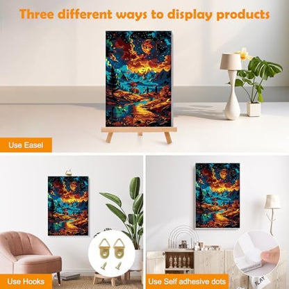 MOGTAA Starry Night Paint by Numbers Kit for Adults with Frame, Mountains Paint by Number Canvas, Landscape Paint by Numbers with Easel, DIY Oil Painting Kit for Home Wall Decor 8 x 12 Inch - Image 3