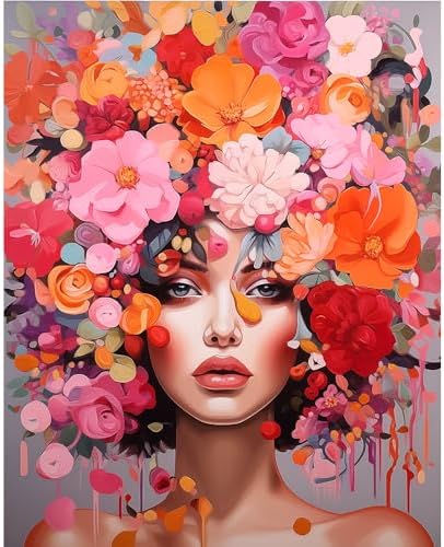 Natuyalo Paint by Numbers Kit for Adults Beginners and Kids, 16" Wx20 L Canvas Pictures Drawing Acrylic Paintwork with 3 Pcs Paintbrushes, Beautiful Women with Flowered Headdresses by Natuyalo