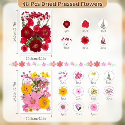 Dried Pressed Flowers for Resin Crafts, Real Dried Flowers and Leaves Kit for Resin Jewelry Molds, Candle & Soap Making, Scrapbooking DIY, Nail Art (Pink, Red) - Image 2
