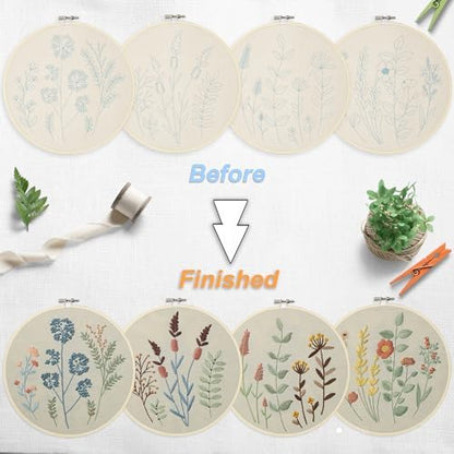 Bonroy 4 Sets Embroidery Kit for Beginners,Embroidery Kit for Art Craft Handy Sewing Include Embroidery Clothes with Pattern,Embroidery Hoops, Instructions,Color Threads Needle Kit (Multi 5) - Image 4