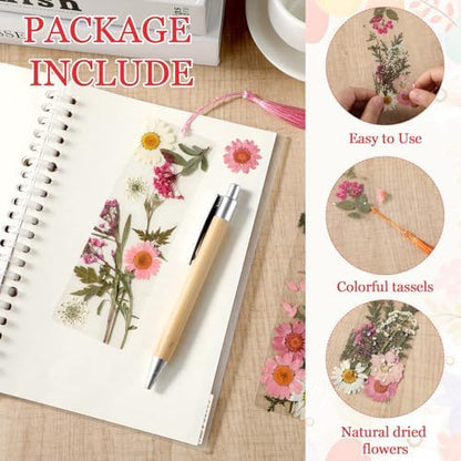 20 Sets Dried Flower Bookmark Making Kit Transparent Bookmark DIY Projects Craft Gift Bulk PET Sticker with Color Tassels and tweezer for Classroom Activities Reading Award and Book Lovers（Summer） - Image 3