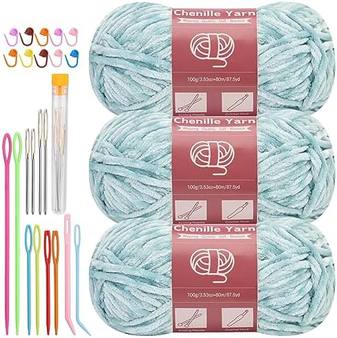 LUNARM Chenille Yarn 3 Pack 3.5oz Chunky Blanket Velvet Yarn 263 Yard by Lunarm