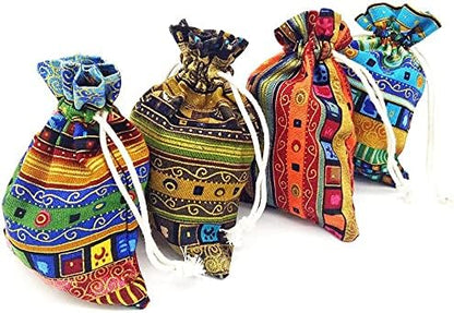 24pc Egyptian Style Jewelry Coin Pouch Print Drawstring Gift Bag Cotton Sachet Candy Travel Purse Ethnic Reusable Grocery for Party Favors Wedding Holiday