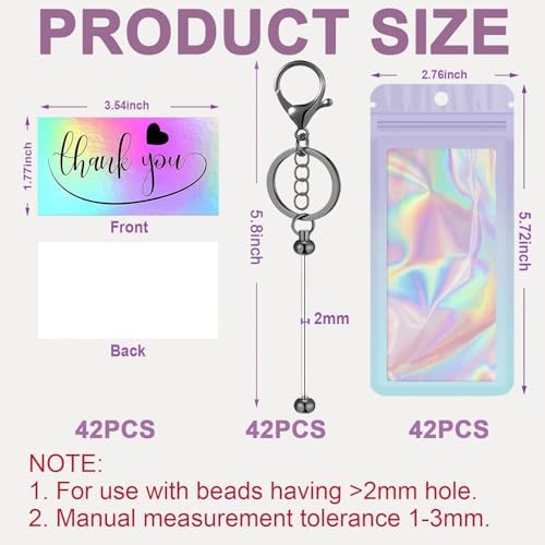 42/84/126 Pcs Beadable Keychain Bars Bulk Blank DIY Beaded Keychain Making Supplies with Bag Thank You Card - Image 2