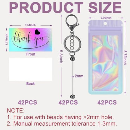 42/84/126 Pcs Beadable Keychain Bars Bulk Blank DIY Beaded Keychain Making Supplies with Bag Thank You Card - Image 2
