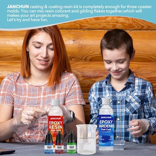 JANCHUN Epoxy Resin Kit,Coating and Coaster Molds for Resin Casting with Gold Flakes Color Pigments,Art Epoxy Resin Crystal Clear for Art,Crafts,Jewelry,DIY,Tumbler,River Table - Image 4