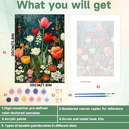 ICYANART Paint by Numbers for Adults Framed, Flowers Number Painting 8x12In - Image 3