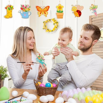 80PCS Wooden Spring Ornaments to Paint, 10 Styles DIY Blank Unfinished Wood Flower Cutouts Butterfly Ornament for Crafts Hanging Decorations, Cute Bee Flower Shape Home Decorations Gifts - Image 3