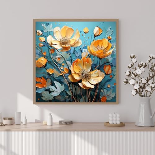 Artunion Framed Paint by Numbers Kit for Adults Beginners & Kids Ages 8-12,Yellow Flower Paint by Number with Frame,Floral Abstract Paint by Numbers Kit on Canvas 10 * 10 Inch Without Easel - Image 2