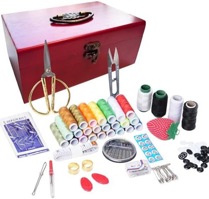 Wooden Sewing Kit Box, Wooden Sewing Box with Sew Kit Accessories by Unknown