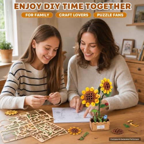 Evankin 3D Wooden Sunflower Puzzle Kit, DIY Bouquet Model - Image 6