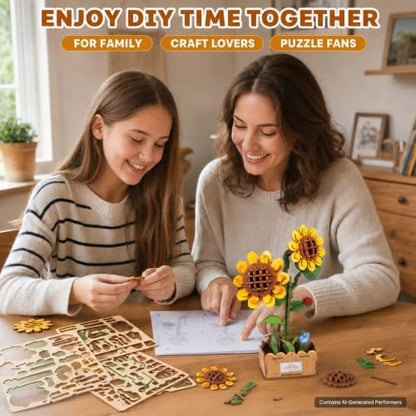 Evankin 3D Wooden Sunflower Puzzle Kit, DIY Bouquet Model - Image 6