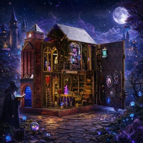 Book Nook Kit for Bookshelf — Arcane Spire Magical Castle 3D Wooden Puzzle, DIY Miniature Dollhouse with LED Lights, Fantasy Book Shelf Insert Decor, Creative Gift for Adults & Teens by GATTLELIC