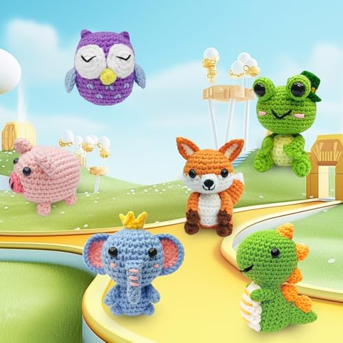 YHOYUJIA 6Pcs Crochet Kit for Beginners, 2026 DIY Craft for Adults, Great Gift for Crochet Lovers, Crocheting Animal Kits with Step by Step Videos,Yarn,Crochet Hook,Birthday Holiday Gift - Image 4