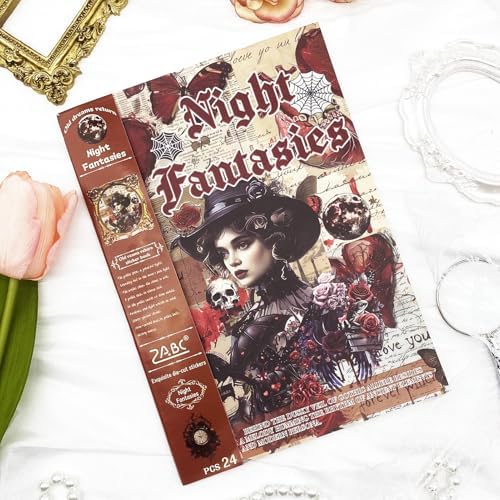 Vintage Scrapbook Stickers Book with 557pcs Stickers for Junk Journal Supplies, Aesthetic Washi Sticker Book for Journaling Dark Night Theme Ephemera for Junk Journal, Scrapbooking Supplies for Adults by Ahmagen