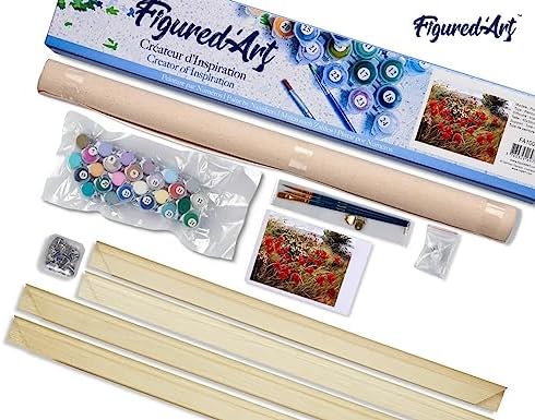 Figured'Art Paint by Numbers Kit for Adults Wild Flowers in The Countryside 16"x20" - Craft Art Painting Rolled Canvas with DIY Wooden Frame - Image 5