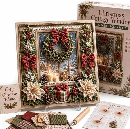 Trmonol Christmas 3D Fabric Poke Art Kit, DIY Christmas Craft Kit, Handmade Fabric Poke Art Kit for Adults and Beginners, Create Cozy Holiday Magic，Christmas Cottage Window by Trmonol