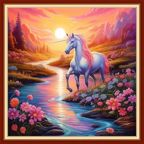 Joyhoor Stamped Cross Stitch Kits for Beginners, Needlepoint Kits for Adults, 11CT Counted Embroidery Kits-Sunrise Unicorn 18x18 inchs by JoyhoorCrossStitchKits