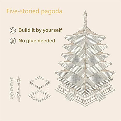 Rowood 3D Puzzles for Adults, Wooden Model Kits for Adults to Build, Gift on Birthday Christmas - Five-storied Pagoda (275 PCS) - Image 2