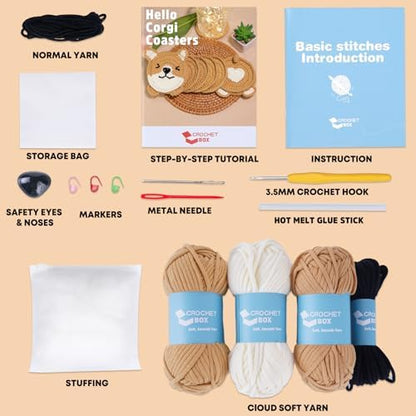 CrochetBox 8 Pack Corgi Coasters Crochet Kit for Beginners, Adults - Image 3
