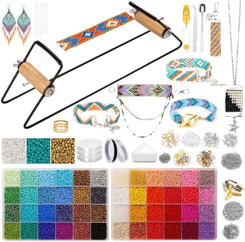 PP OPOUNT Value Bead Loom Kit, 27688 PCS Beading Supplies with 48 Color 3 mm Seed Beads, Beading Loom Kits for Adults Jewelry Making, Bracelets Belts, Earrings Belts by PPOPOUNT